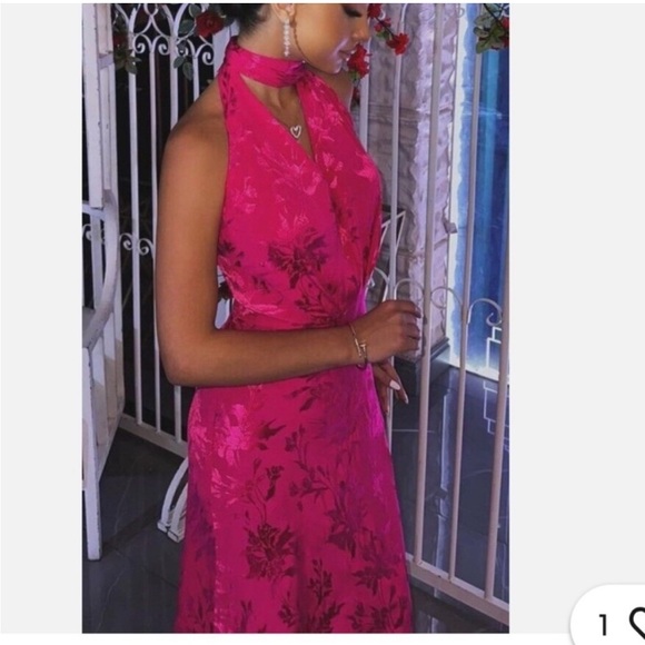 Zara JACQUARD MIDI DRESS BOW - FUCHSIA - Picture 11 of 12